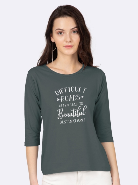 

Bewakoof Women Grey Typography Printed Drop-Shoulder Sleeves T-shirt