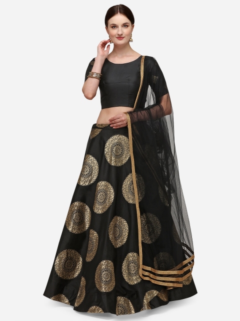 

LOOKNBOOK ART Black & Gold-Toned Semi-Stitched Jacquard Banarasi Silk Lehenga Choli