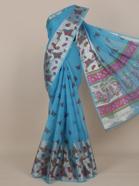 

Pothys Blue & Pink Floral Pure Cotton Saree