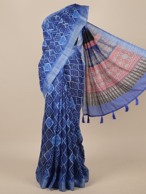 

Pothys Blue & White Bandhani Linen Blend Saree