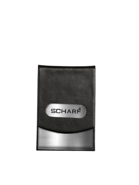 

SCHARF Unisex Black & Silver-Toned Textured Leather Card Holder