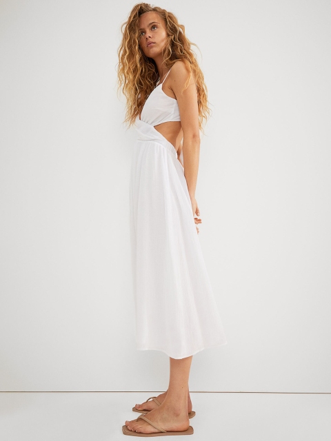 

H&M Women White V-Neck Pure Cotton Dress