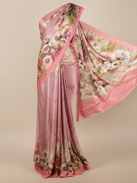 

Pothys Pink & Green Floral Satin Saree