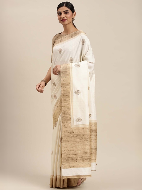 

Soch Cream & Beige Ethnic Motifs Embroidered Silk Blend Saree