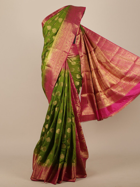 

Pothys Green & Pink Ethnic Motifs Jute Silk Saree