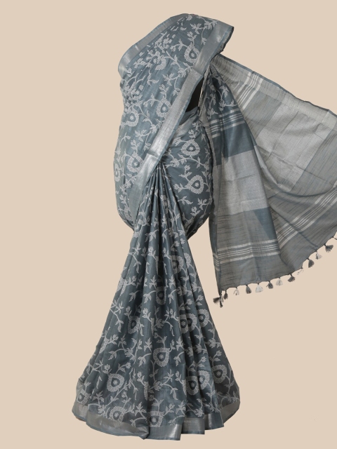 

Pothys Grey Floral Jute Cotton Saree