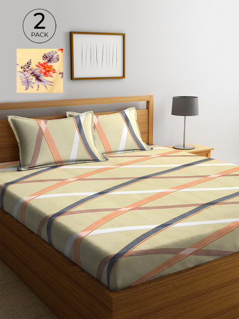 

KLOTTHE Yellow & Orange Geometric 210 TC 2 King Bedsheet with 4 Pillow Covers