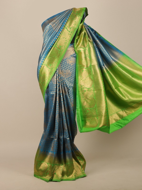 

Pothys Blue & Green Woven Design Zari Jute Silk Saree
