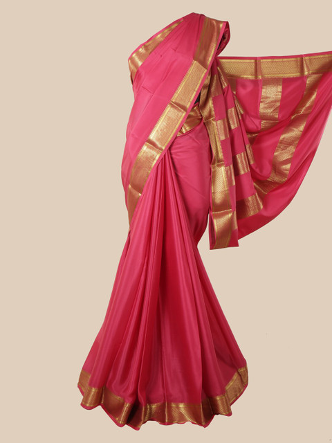 

Pothys Pink & Gold-Toned Pure Silk Mysore Silk Saree