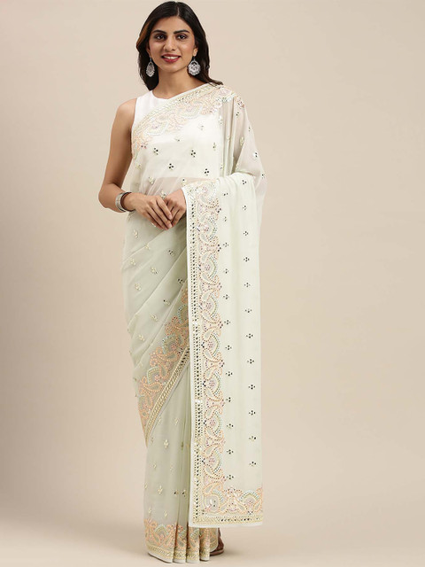 

Soch Blue & Green Floral Embroidered Pure Georgette Saree