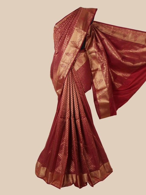 

Pothys Maroon & Gold-Toned Woven Design Zari Pure Silk Saree