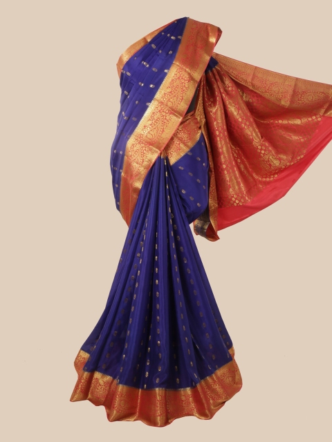 

Pothys Violet & Peach-Coloured Woven Design Pure Silk Mysore Silk Saree