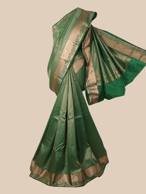 

Pothys Green & Gold-Toned Woven Design Pure Silk Saree
