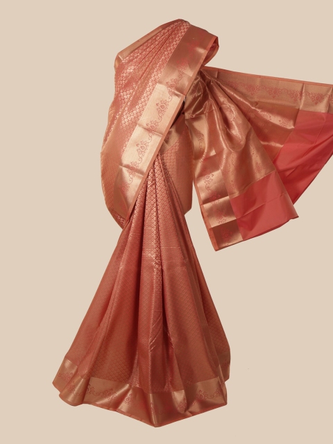 

Pothys Peach & Gold-Toned Woven Design Zari Pure Silk Saree