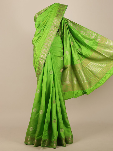 

Pothys Green & Gold-Toned Woven Design Zari Jute Silk Saree
