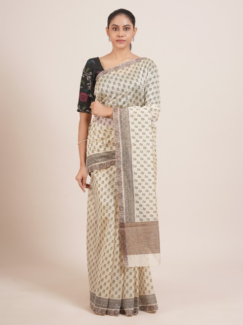 

Pothys Cream & Green Floral Saree