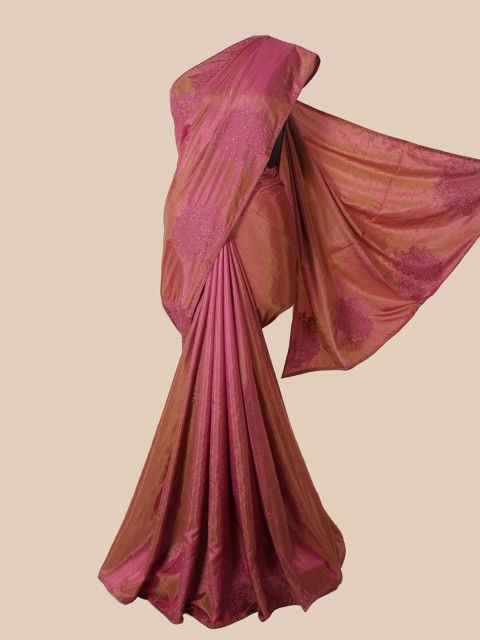

Pothys Pink Floral Beads and Stones Jute Silk Saree