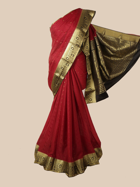 

Pothys Maroon & Black Woven Design Pure Silk Mysore Silk Saree