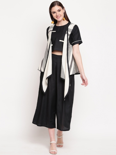 

Kvsfab Women Black & Off White Printed Top with Palazzos