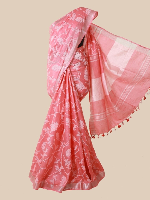 

Pothys Pink Floral Jute Cotton Saree