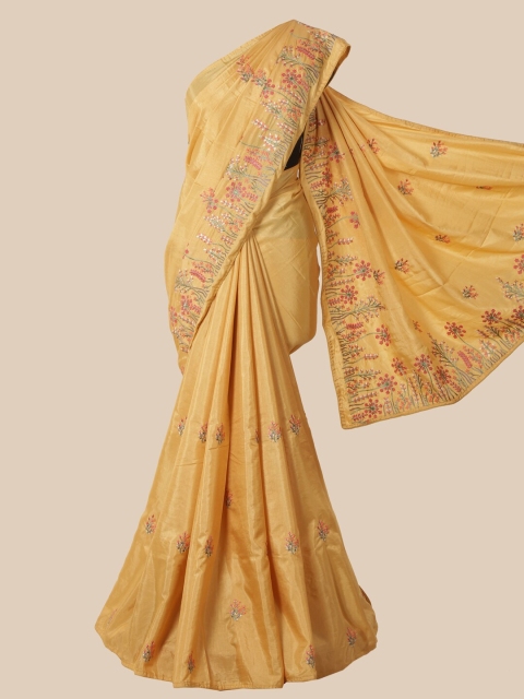 

Pothys Yellow & Pink Floral Art Silk Saree