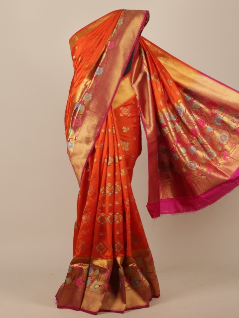 

Pothys Orange & Pink Woven Design Jute Silk Saree