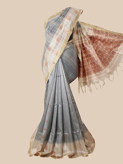 

Pothys Grey Floral Zari Jute Silk Saree