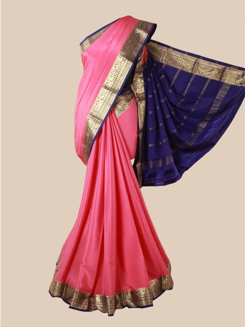 

Pothys Pink & Navy Blue Pure Silk Mysore Silk Saree