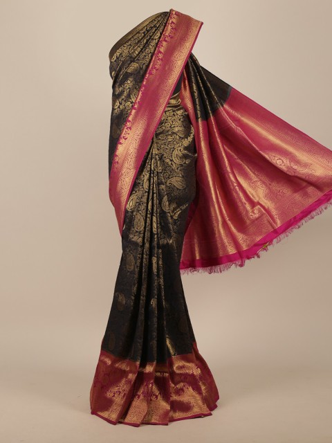 

Pothys Navy Blue & Pink Ethnic Motifs Jute Silk Saree