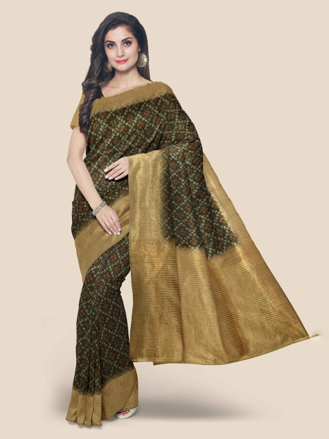 

KLM Fashion Mall Green & Gold-Toned Silk Blend Banarasi Saree
