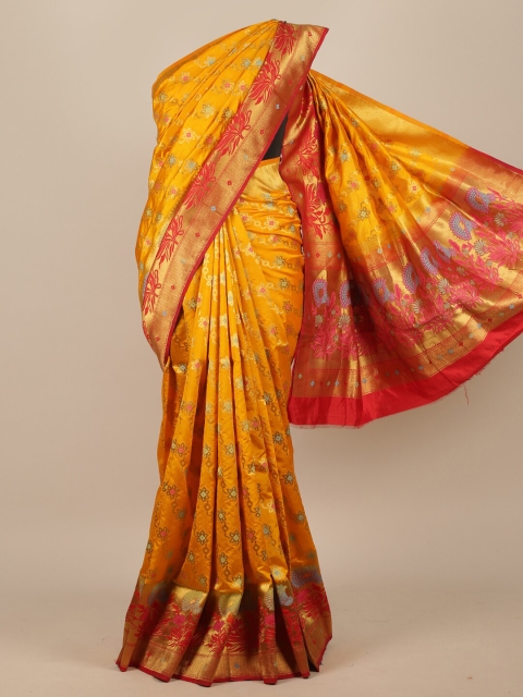 Pothys Yellow & Red Woven Design Zari Jute Silk Saree