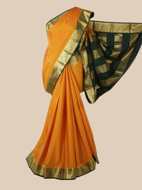 

Pothys Mustard Yellow & Green Woven Design Pure Silk Mysore Silk Saree