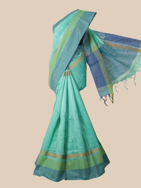

Pothys Turquoise Blue & Green Floral Embroidered Jute Silk Saree