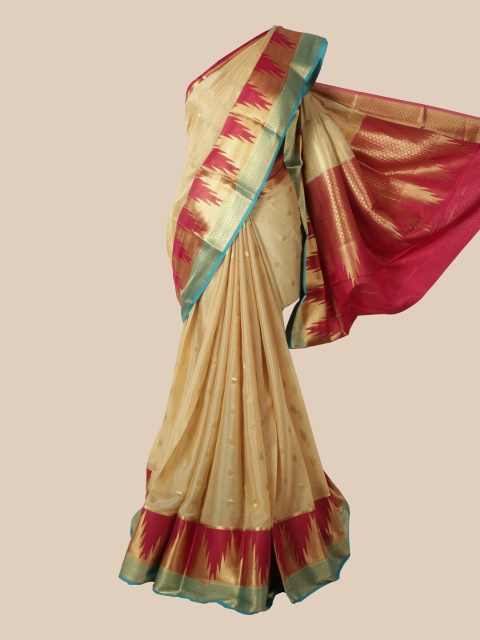 

Pothys Cream-Colour & Red Zari Pure Silk Mysore Silk Saree