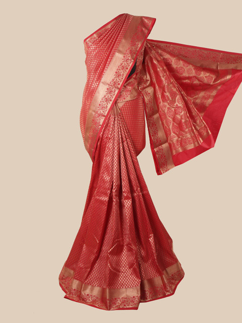 

Pothys Red & Gold-Toned Ethnic Motifs Zari Pure Silk Saree