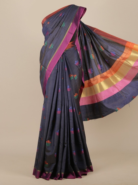 

Pothys Navy Blue & Pink Woven Design Jute Silk Saree
