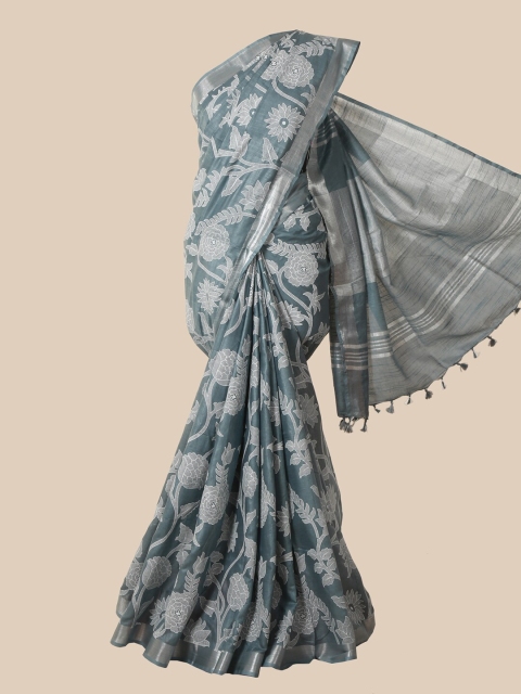 

Pothys Grey Floral Jute Cotton Saree