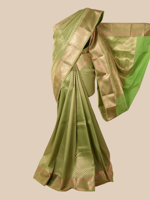 

Pothys Green & Gold-Toned Ethnic Motifs Zari Pure Silk Saree