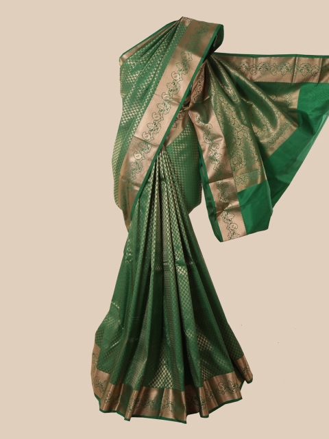 

Pothys Green & Gold-Toned Ethnic Motifs Zari Pure Silk Saree