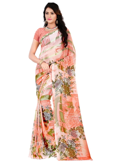 

KALINI Pack of 2 Yellow & Peach-Coloured Floral Poly Georgette Saree