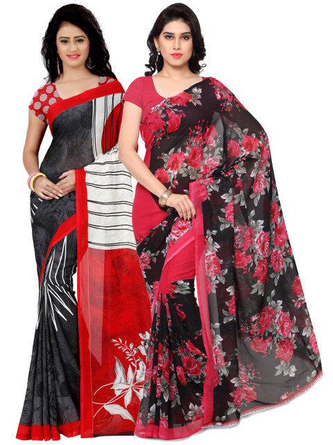 

KALINI Pack Of 2 Black & Red Floral Sarees