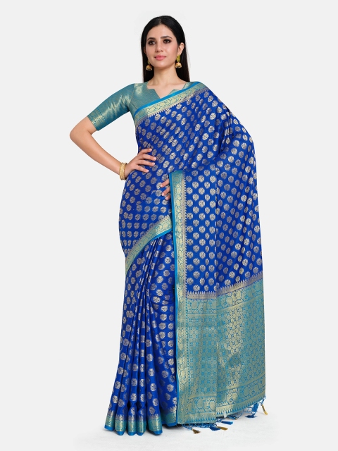 

MIMOSA Blue & Gold-Toned Woven Design Zari Mysore Silk Saree