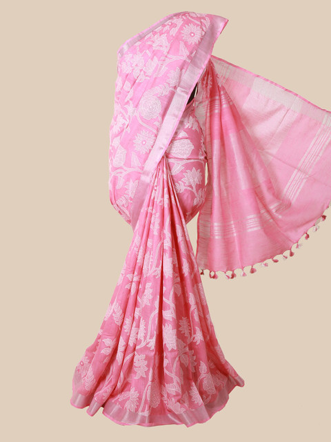 

Pothys Pink & White Floral Jute Cotton Saree