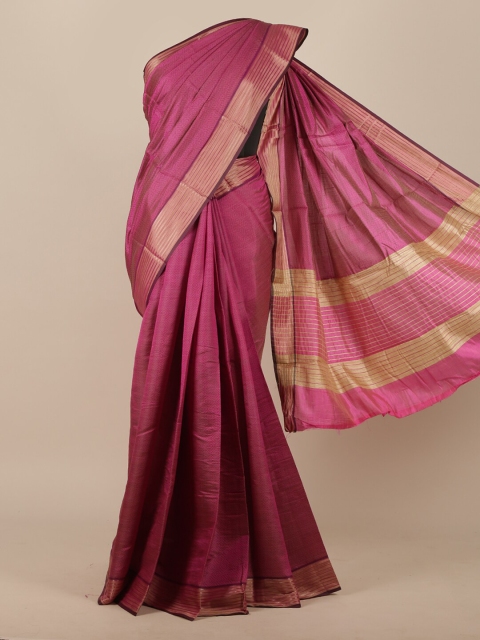 

Pothys Magenta & Gold-Toned Woven Design Zari Jute Silk Saree