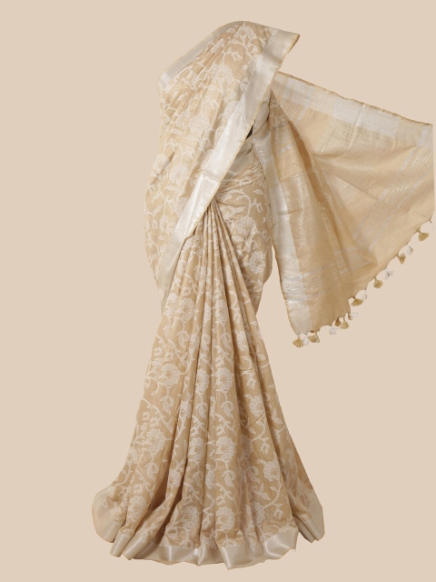 

Pothys Cream & White Floral Zari Jute Cotton Saree