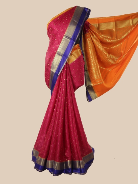 

Pothys Pink & Navy Blue Woven Design Pure Silk Mysore Silk Saree
