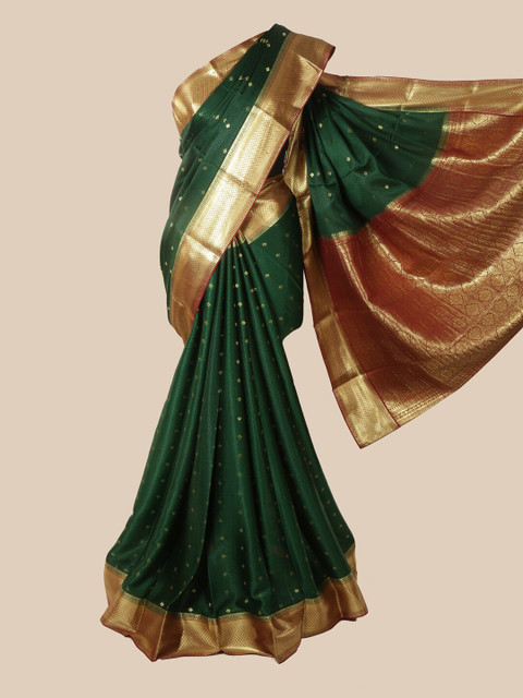 

Pothys Green & Gold-Toned Woven Design Zari Pure Silk Mysore Silk Saree