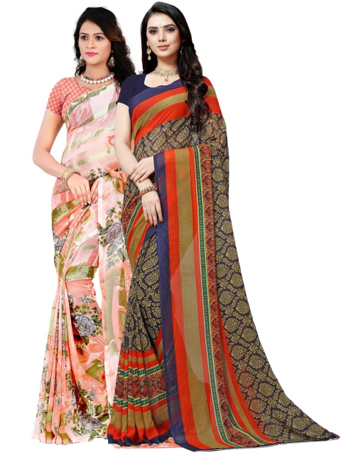 

KALINI Pack Of 2 Poly Georgette Sarees, Peach