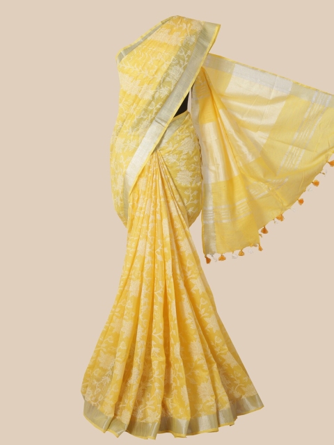

Pothys Yellow Floral Jute Cotton Saree