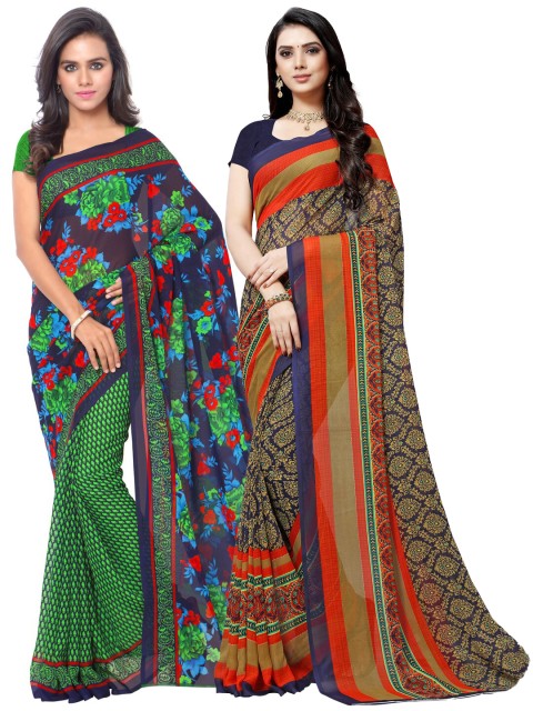 

KALINI Pack Of 2 Green & Blue Floral Saree